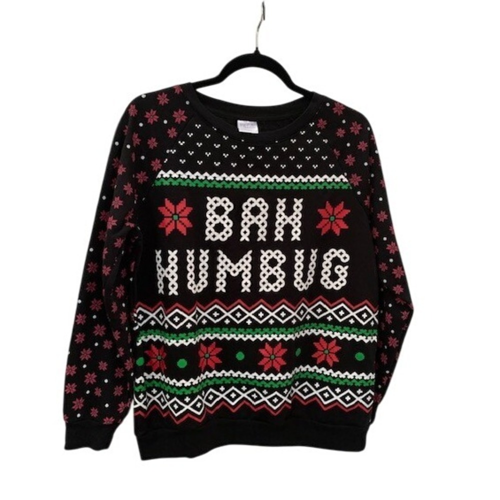 Ugly Christmasβ Sweater Bah Humbug Poinsettia Black Size Women's Juniors M 7-9